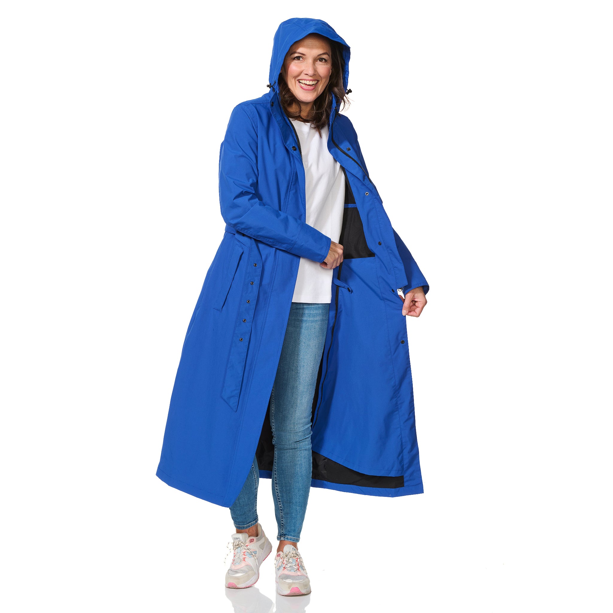 Lange Regenjas Dames kobalt blauw Montreal Happy Rainy Days
