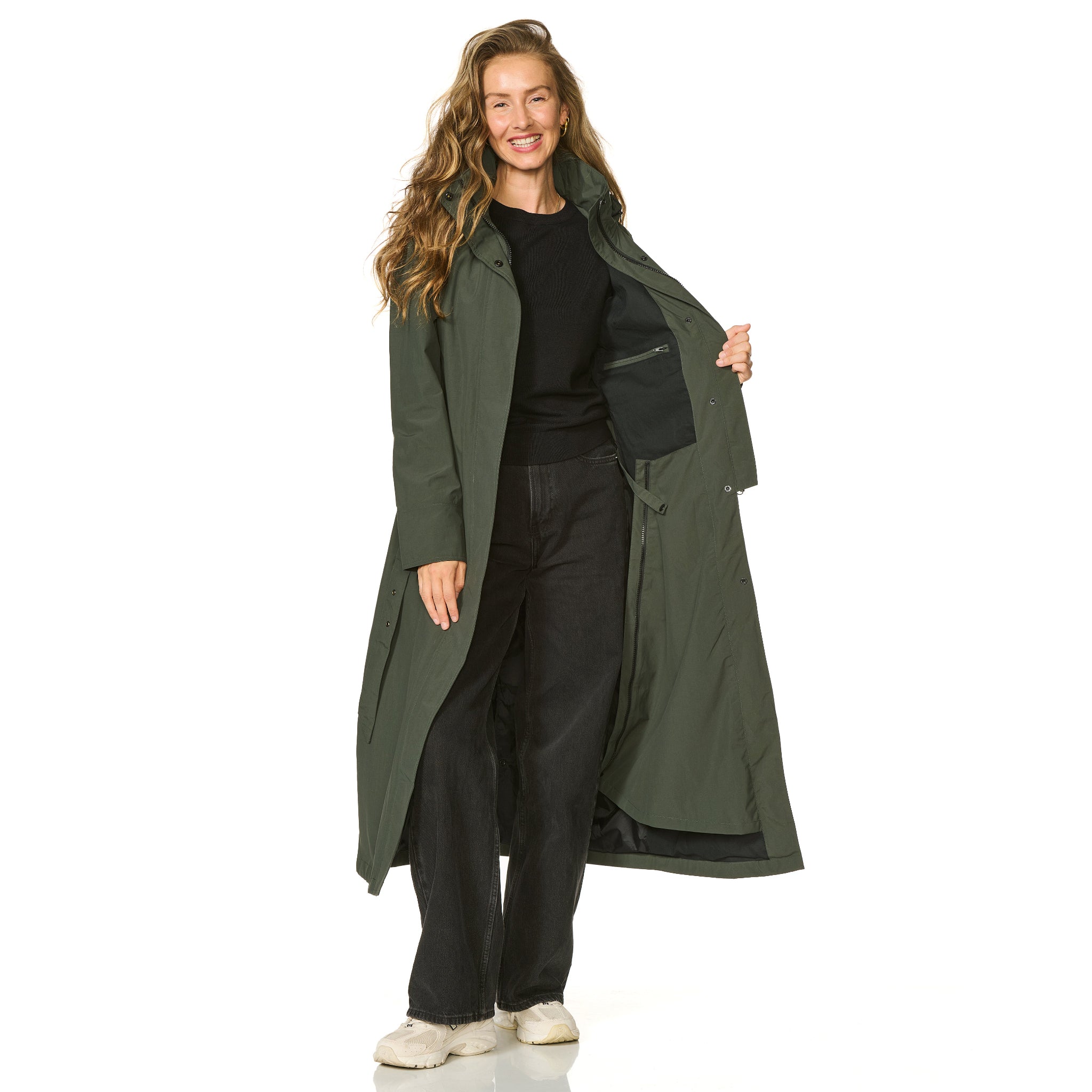 Lange Regenjas Dames donkergroen Montreal Happy Rainy Days